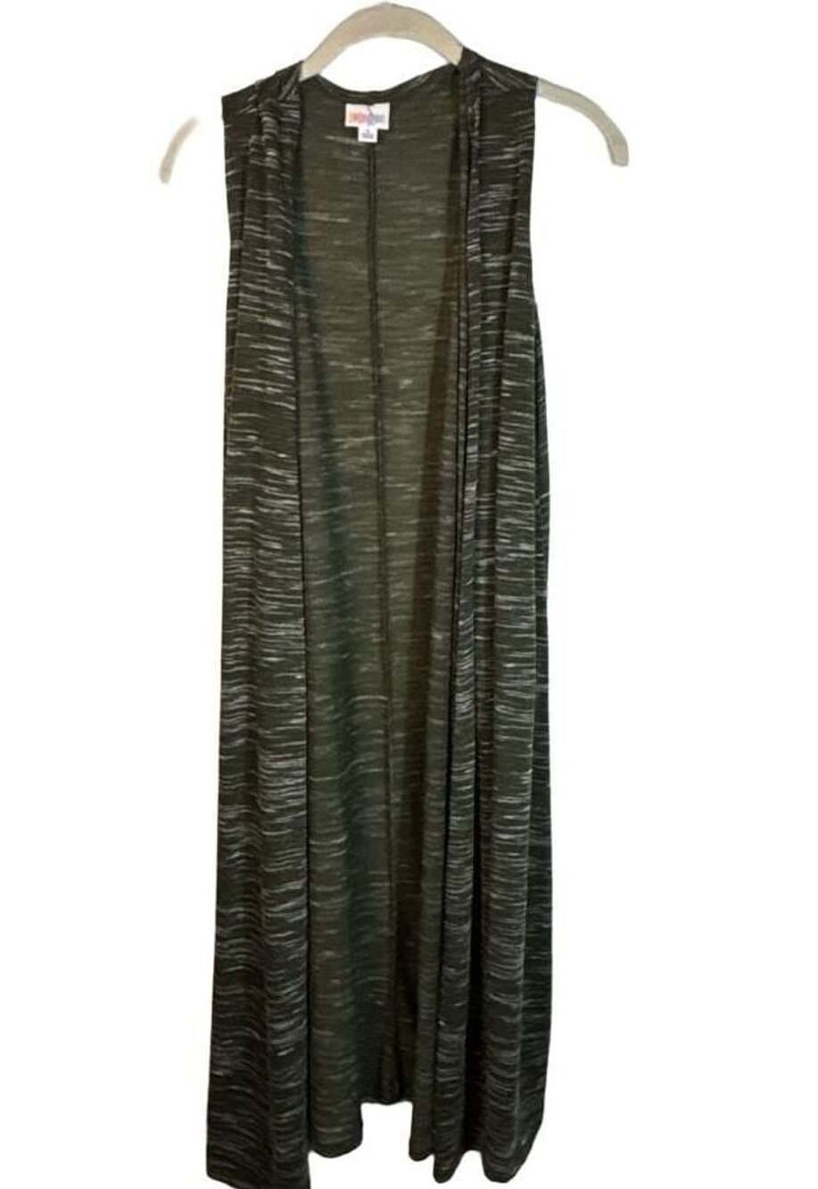 LuLaRoe Joy Long Vest Size S Olive Green Gray Space Dye Sleeveless Cardigan